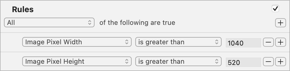 Rules checking to see if width is greater than 1040 and height is greater than 520