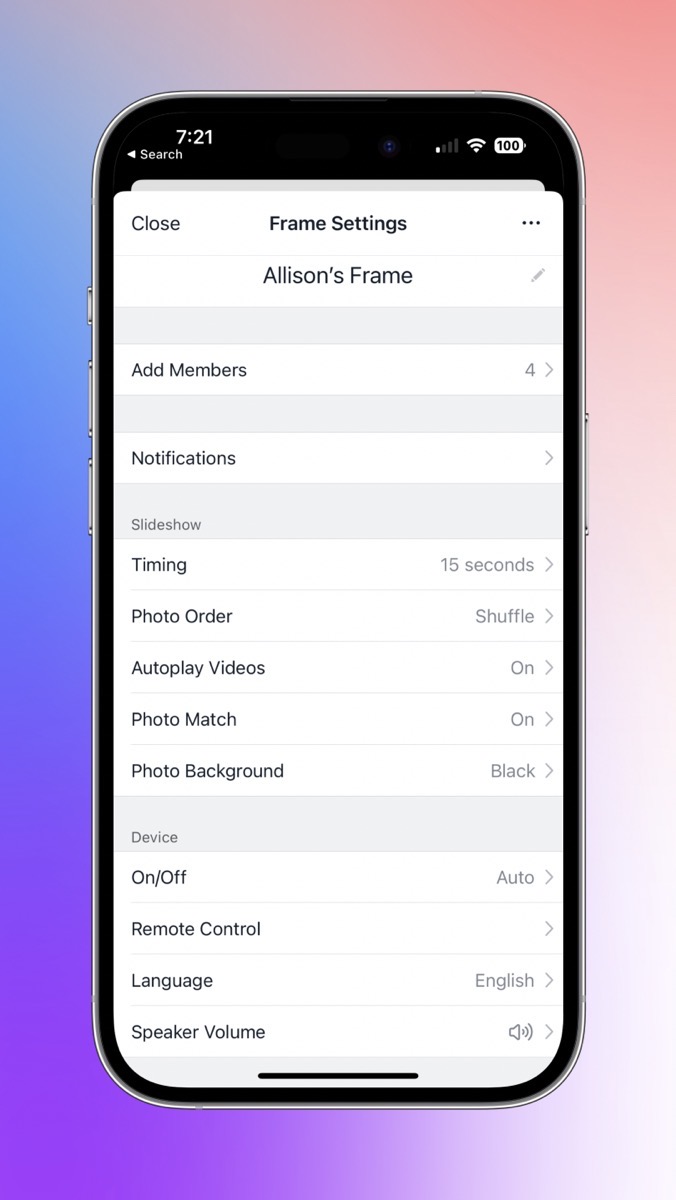 Aura App Settings