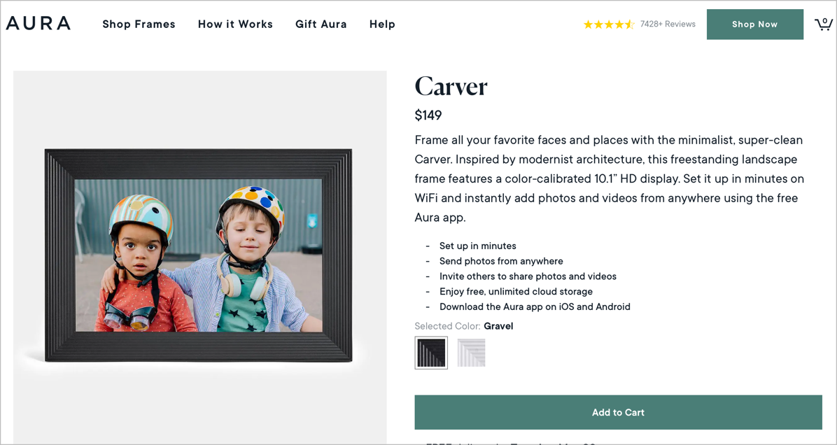 Aura Carver Frame for $149 on auraframes dot com.png Aura Carver Frame for $149 on auraframes dot com