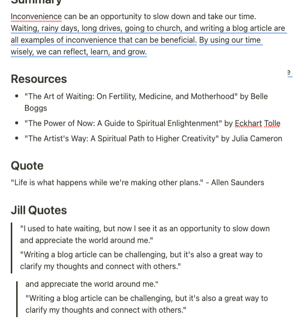 Notion Invents.png Summary, Resources, and Quotes that Notion AI invented with only a post title to go on
