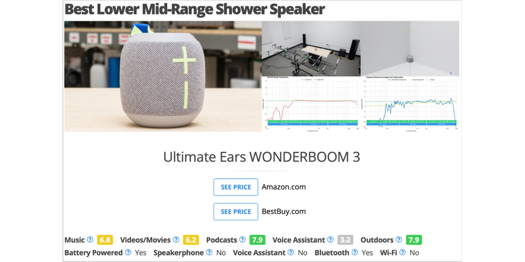 RTINGS Top Level Ratings on WONDERBOOM 3 - described in the article