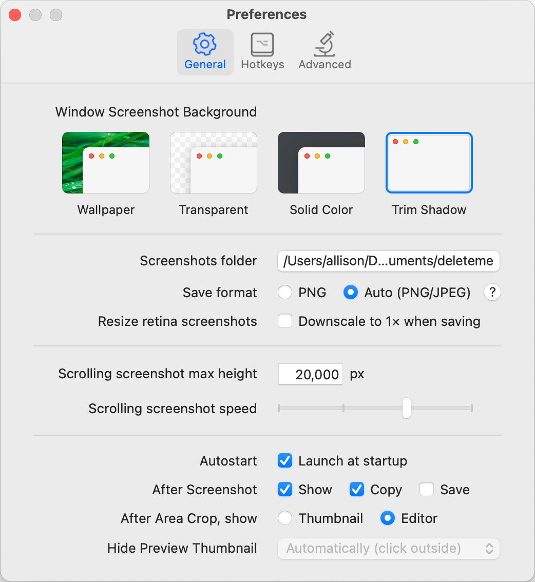 Shottr General Preferences