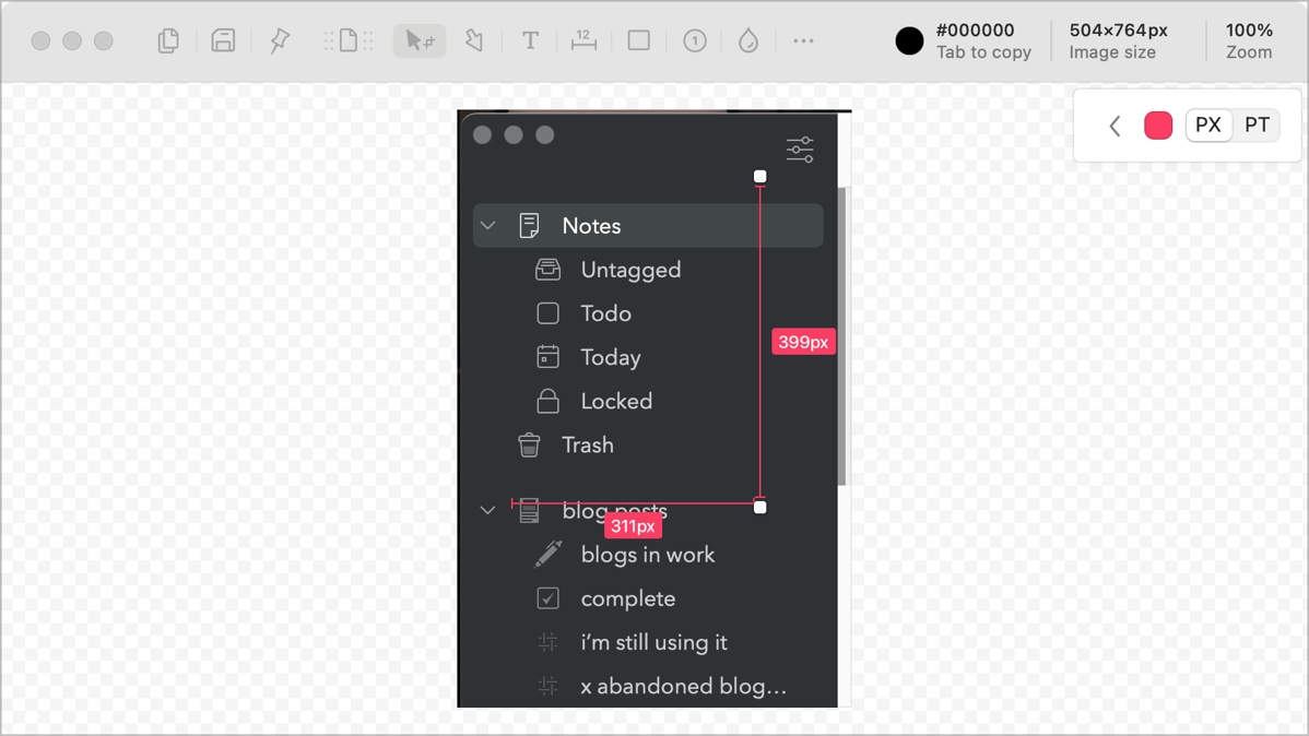 Shottr Imprinted Selection Size in px