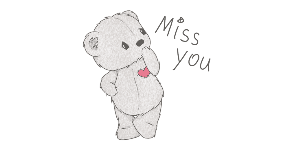 Eddie Bear sticker - adorable "stuffed" bear with a red heart sewn on him and words that say "miss you"