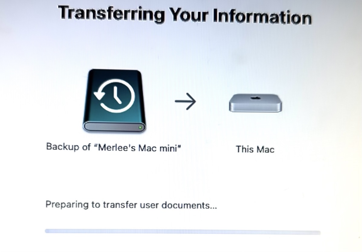 Migration Assistant says Preparing to transfer user documents