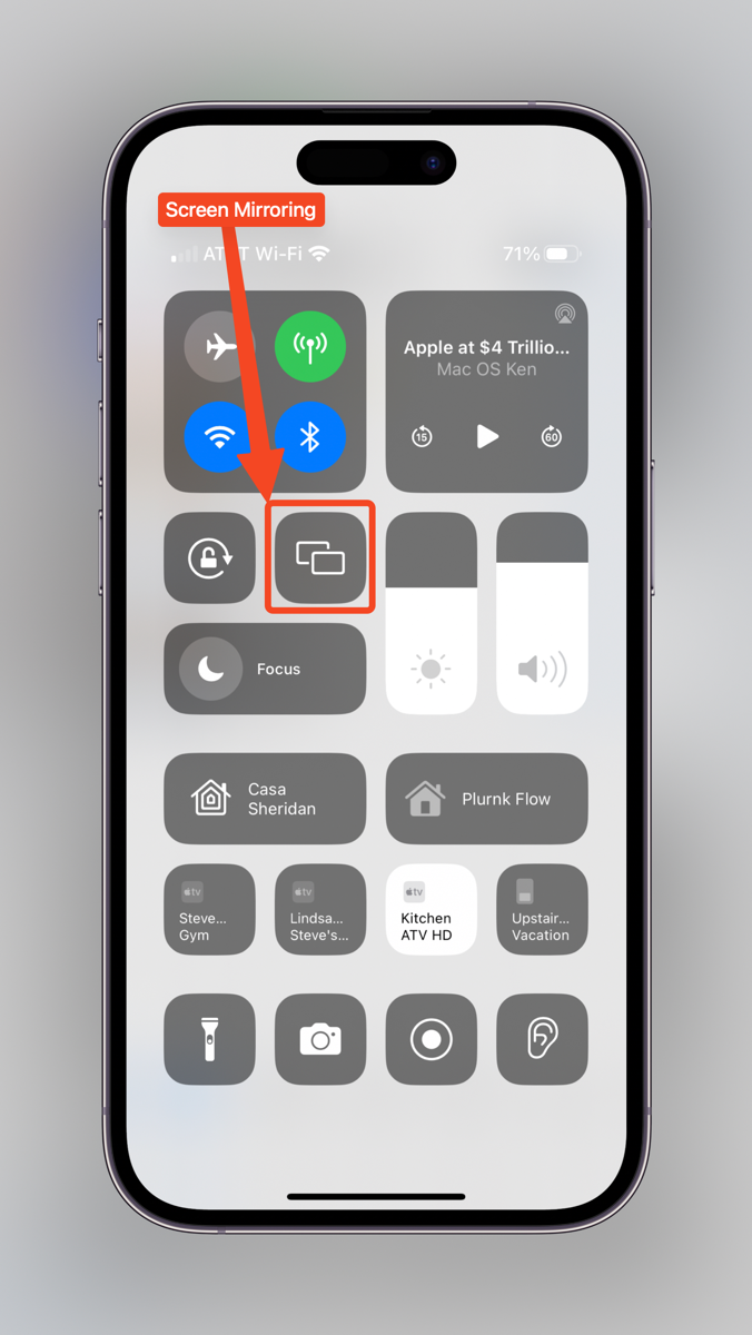 Screen Mirroring in Control Center on iOS