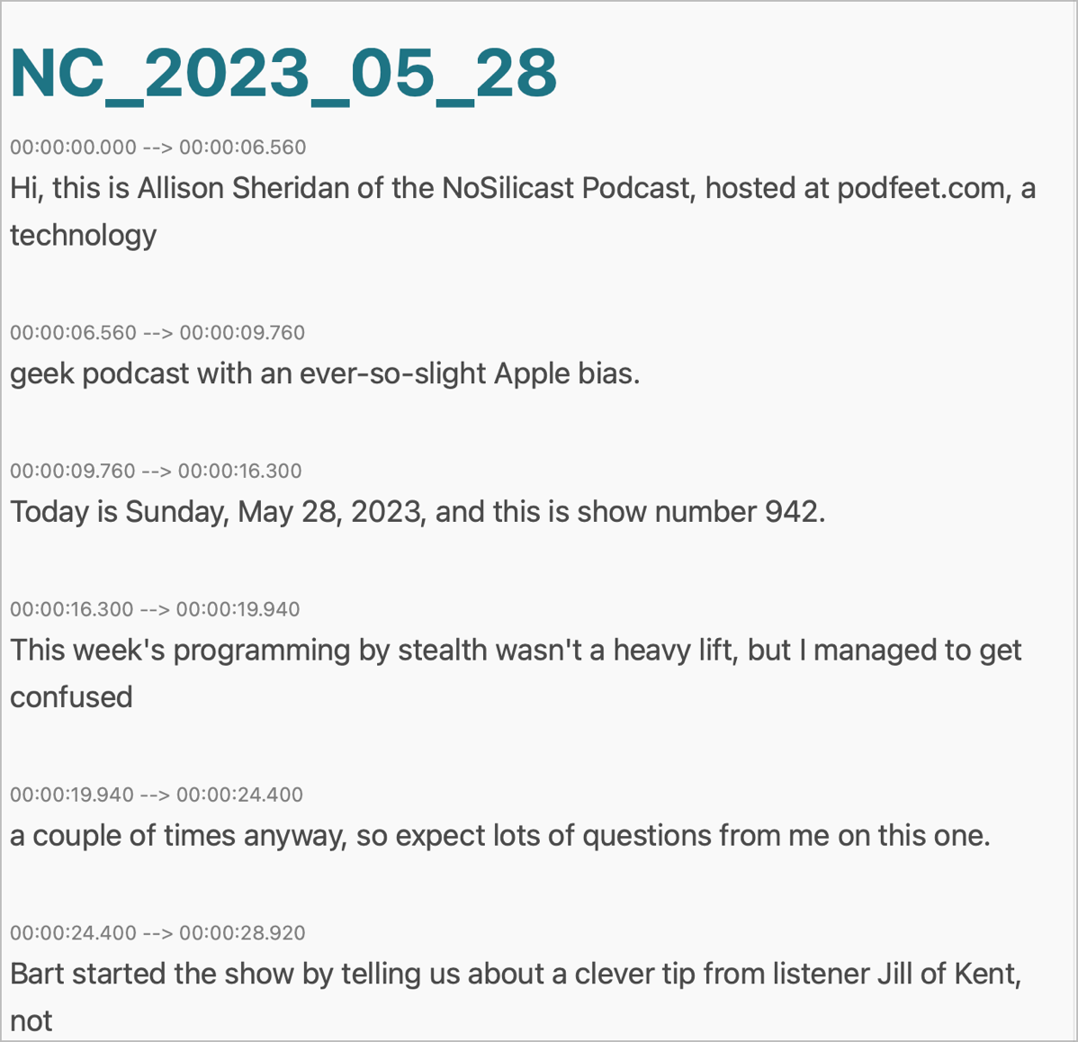 Transcript from Whisper for Mac.png Pretty but Spaced out Transcript from Whisper for Mac