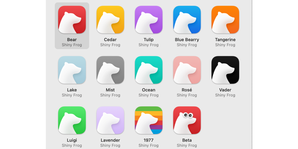 bear app logos in all kinds of colors including a rainbow logo and one with sunglasses