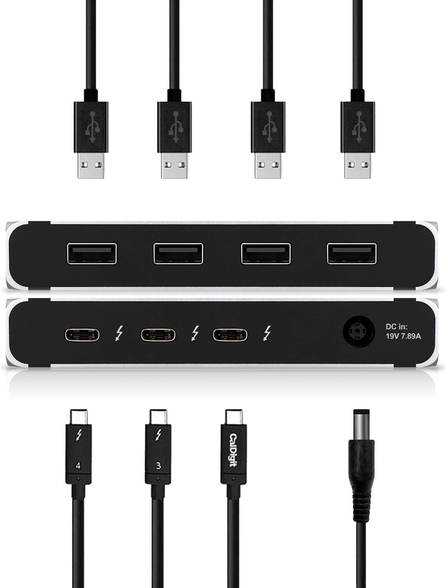 CalDigit Thunderbolt Element Hub showing all the ports from both sides