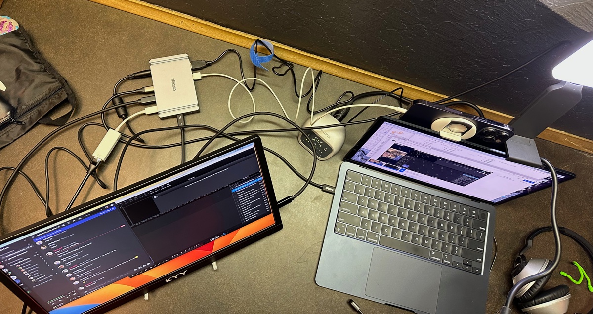 CalDigit Thunderbolt Element Hub photo of real peripherals and mac plugged in.jpeg CalDigit Thunderbolt Element Hub photo of real peripherals and mac plugged in