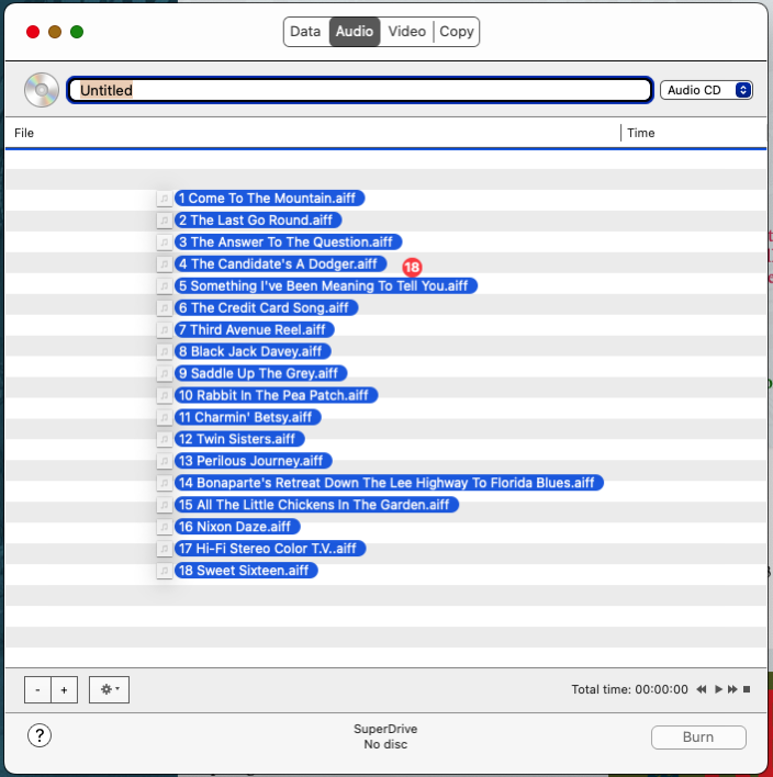 Drag and drop files to build an audio CD