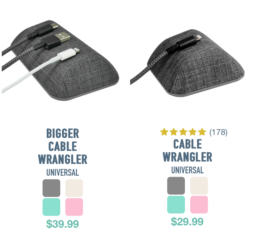 Smartish Large and Small Cable Wranglers side-by-side for size comparison