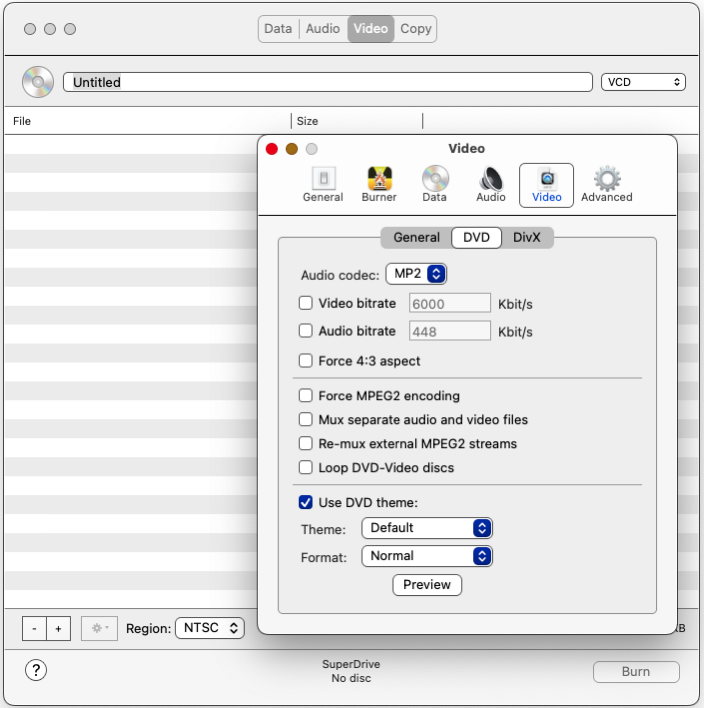 Video parameters in preferences