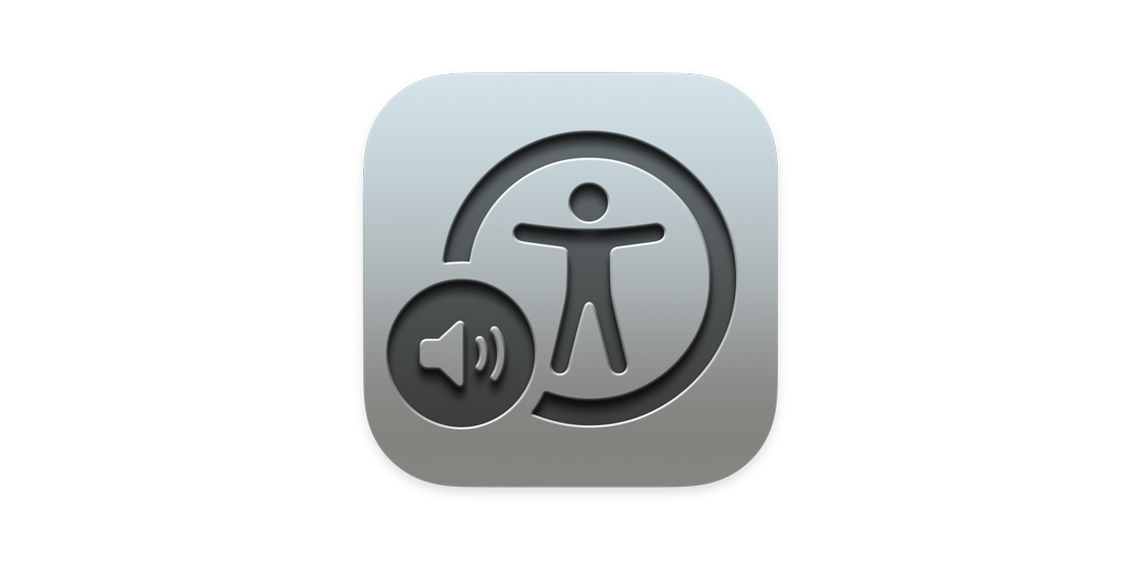 VoiceOver logo showing the classing human figure in a circle with a speaker icon on top of it