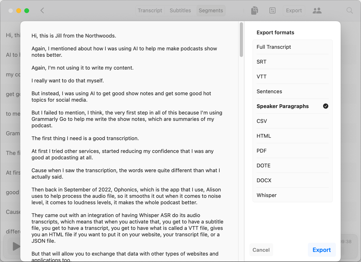 Whisper Export Paragraphs