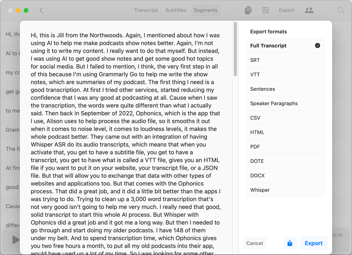 Whisper Full Transcription Export.png Whisper Full Transcription Export