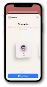 The iOS Add Widget screen showing a small-sized Contacts widget