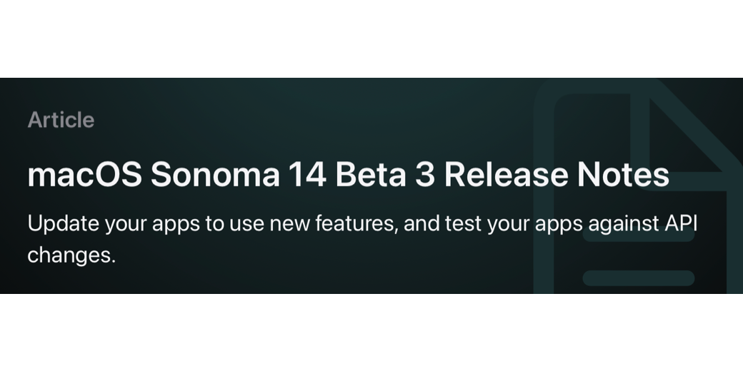 macOS Sonoma Beta Developer Notes heading