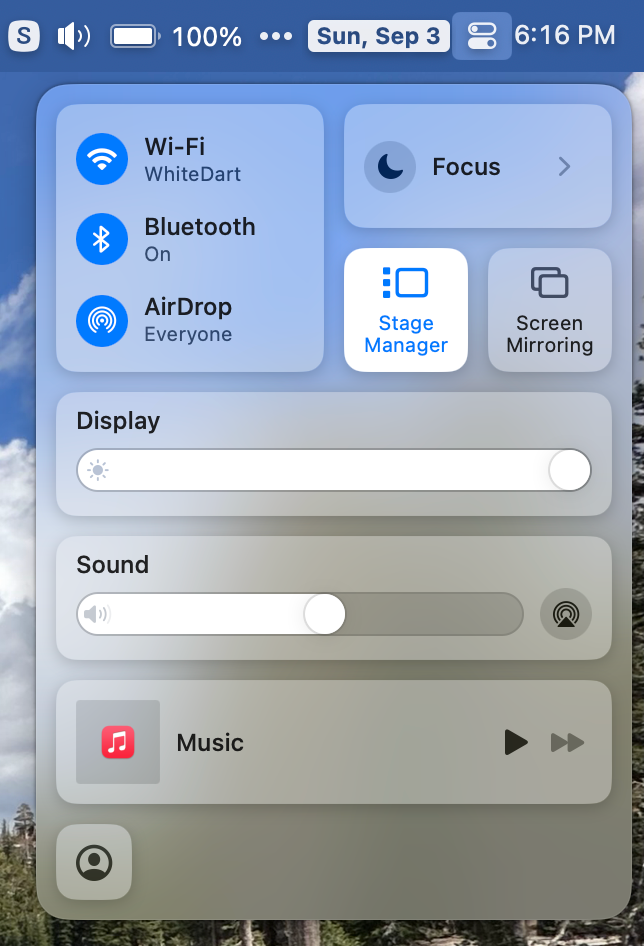 Focus in Control Center