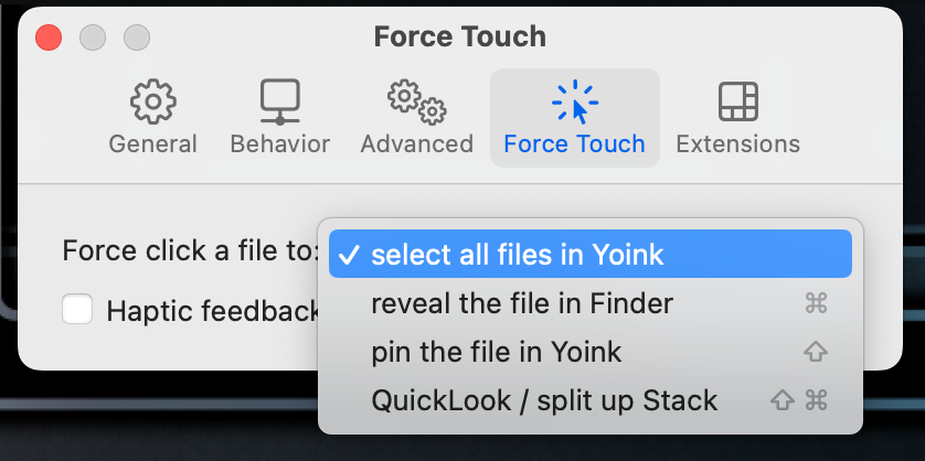 Force Touch Options as described