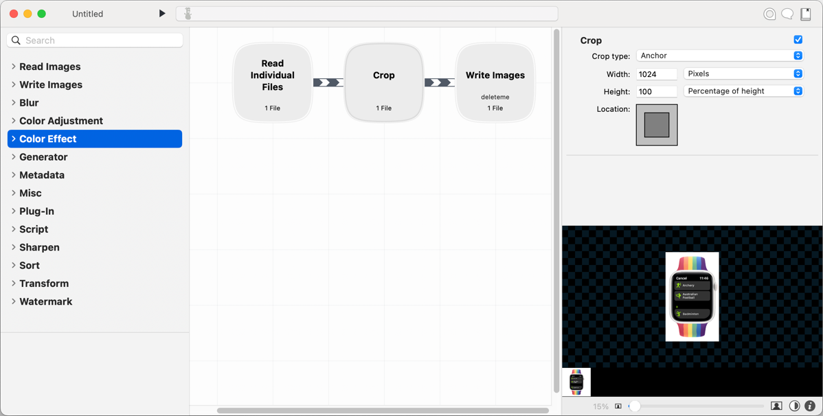 Retrobatch Pro Workflow to Crop as described