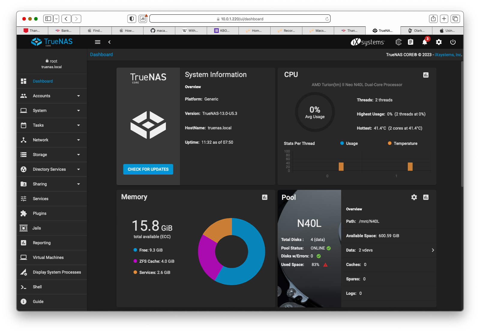 TrueNAS Dashboard