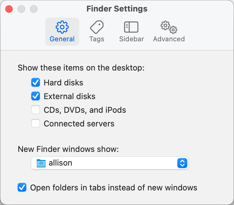 Finder  Settings
