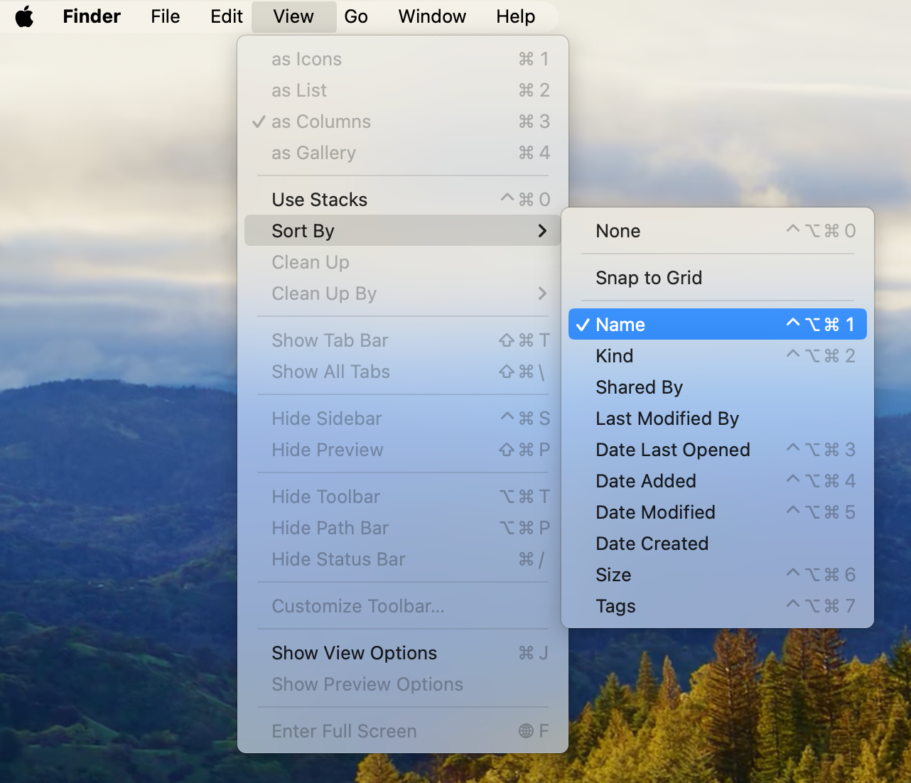 Finder  View Sort by Name