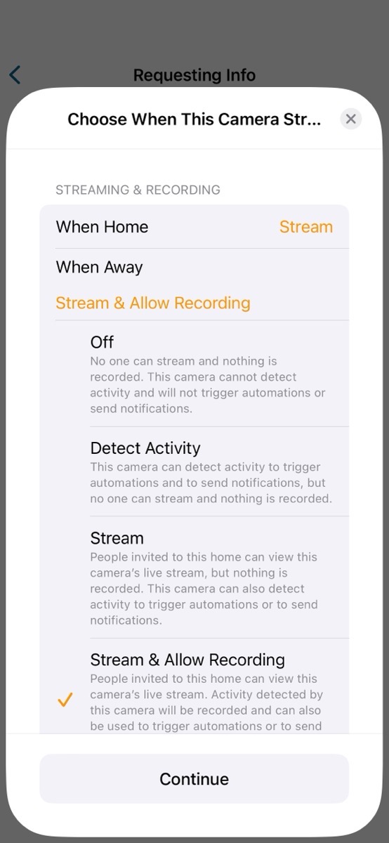HomeKit Questions on When to Record Camera