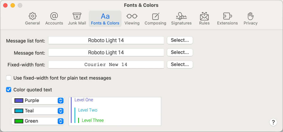 Mail  Setting Fonts