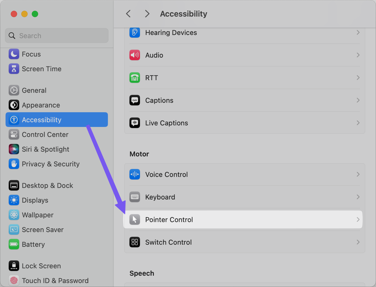 System Settings  Accessibility Pointer Control