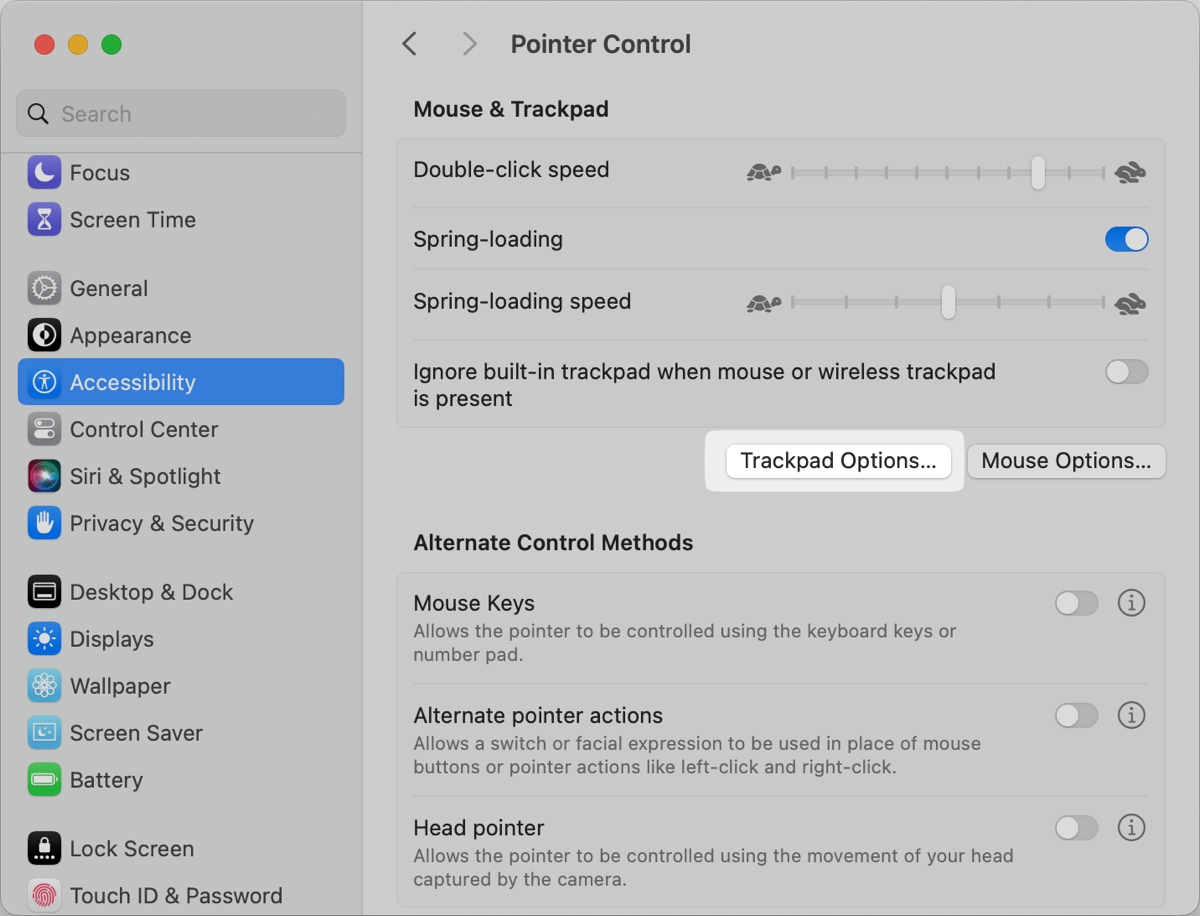 System Settings  Trackpad Options