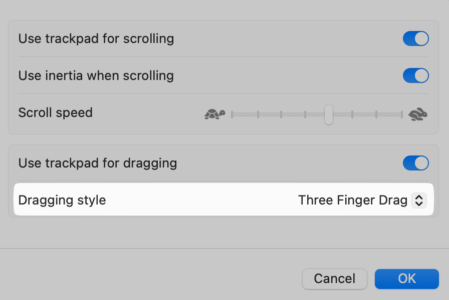 System Settings  three finger drag