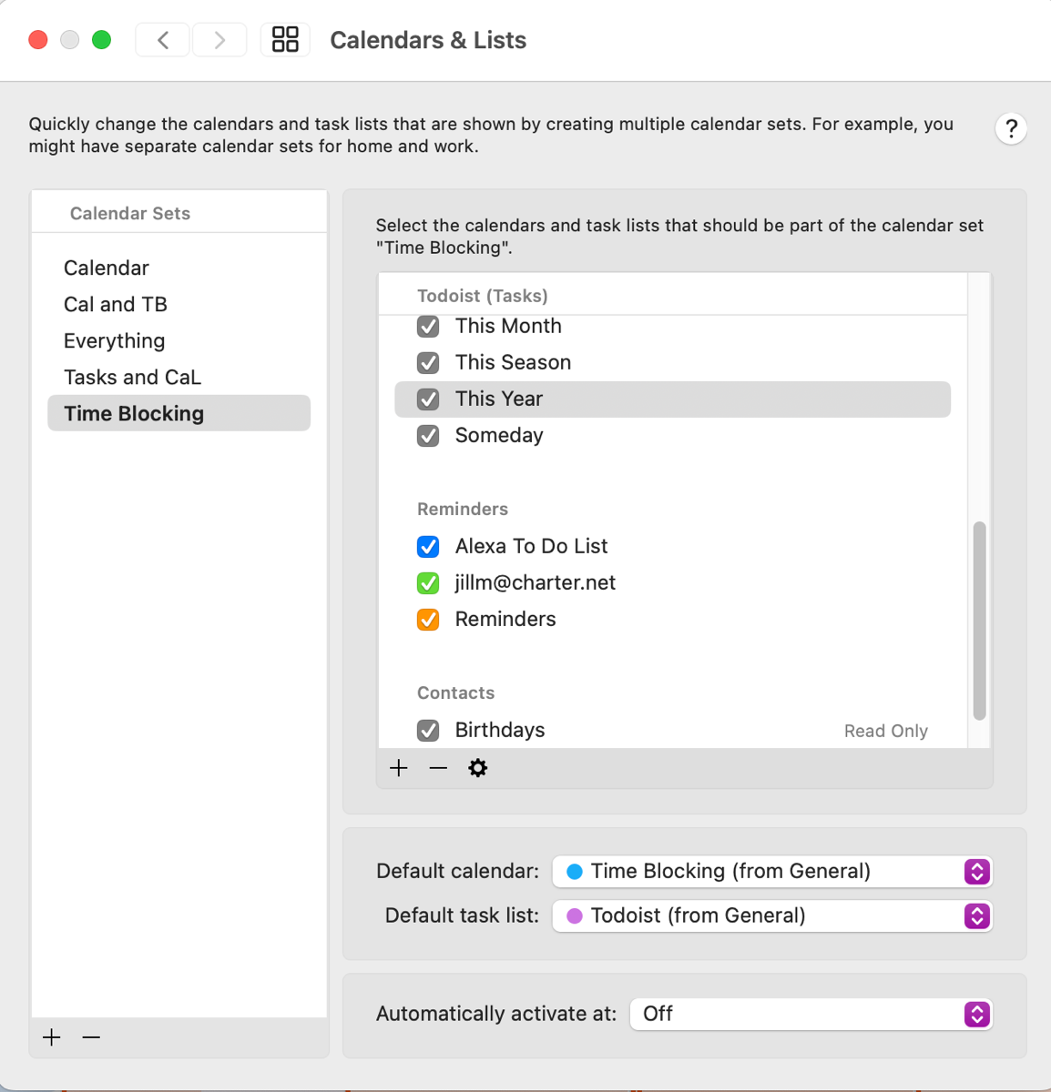 Preferences to set up calendars & Lists