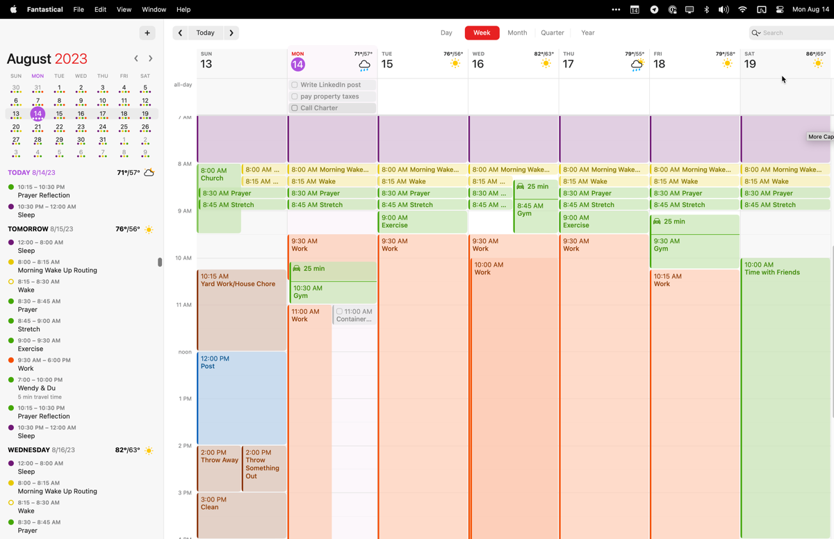 Color Coded Week of Events