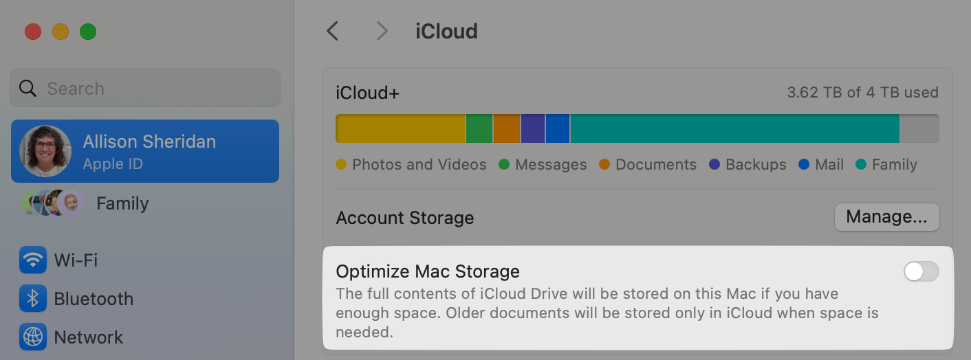 ICloud Drive  Turn off optimized storage