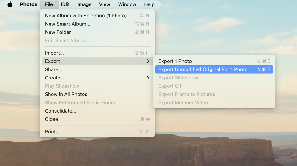 Export Unmodified Original from macOS