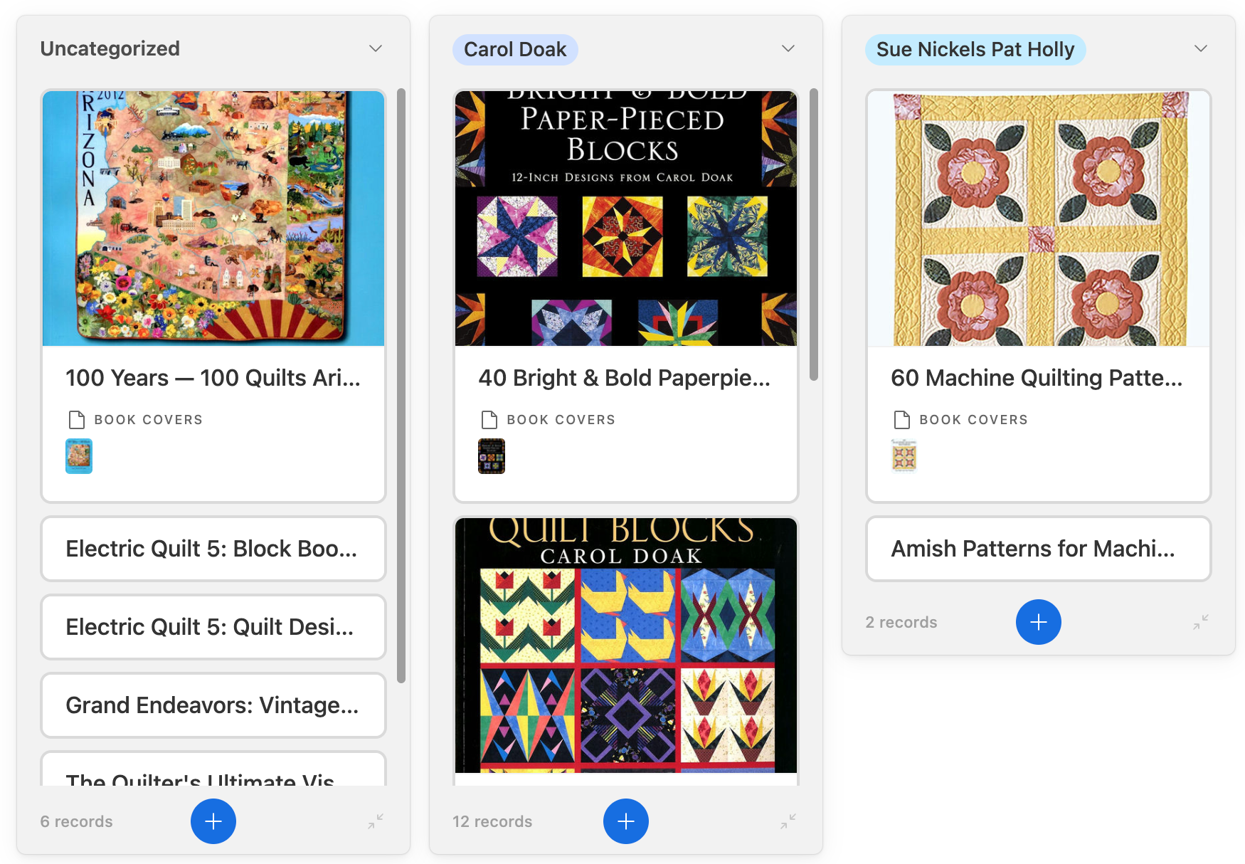 Kanban View with book covers