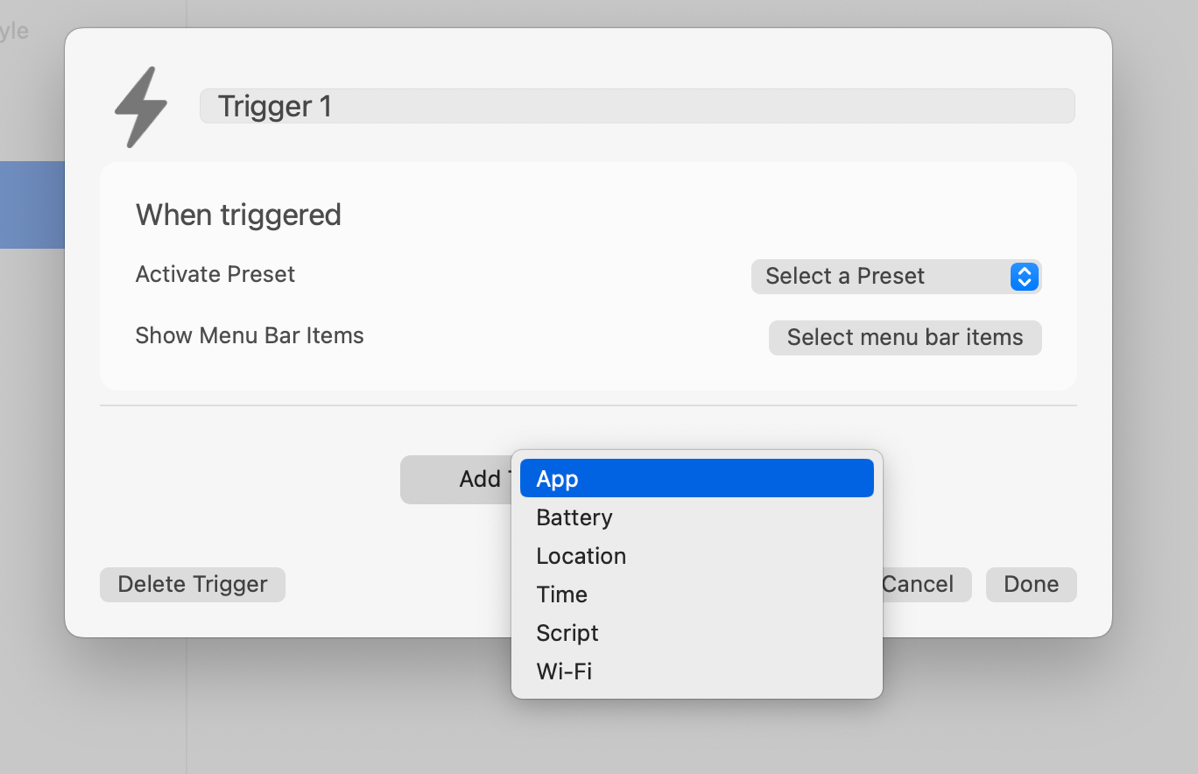 Options for Adding a Trigger Condition