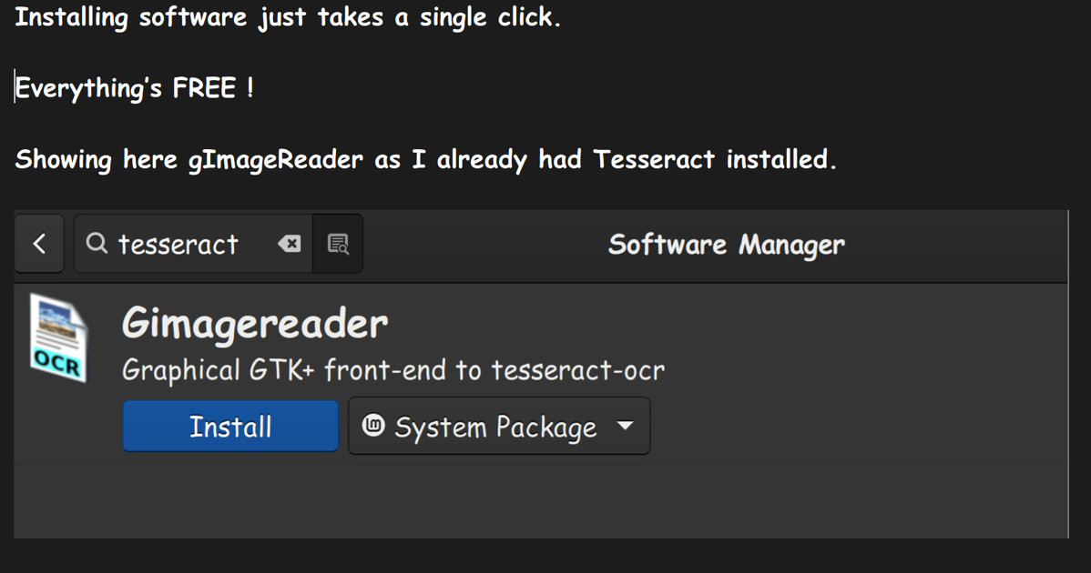 Install shows Gimagereader and says free