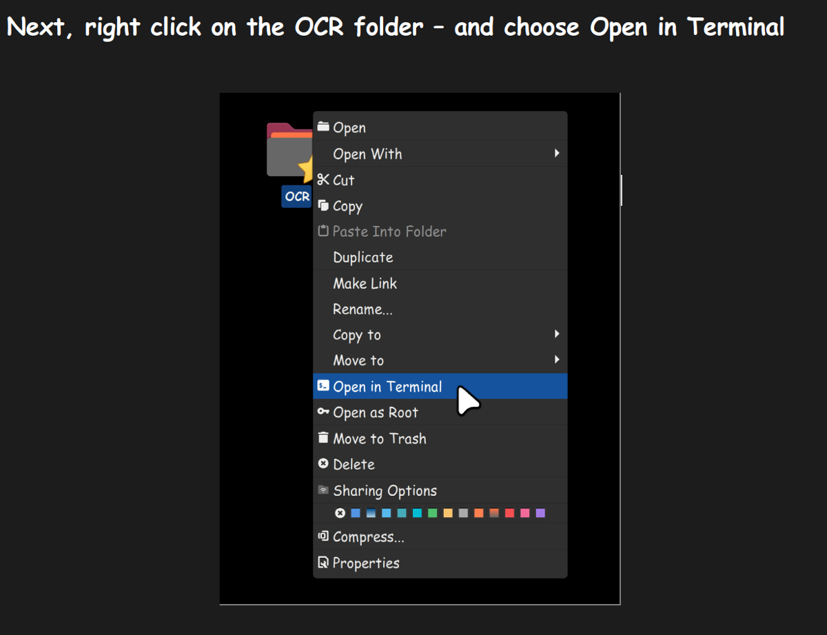 Right click on folder to choose Open in Termal