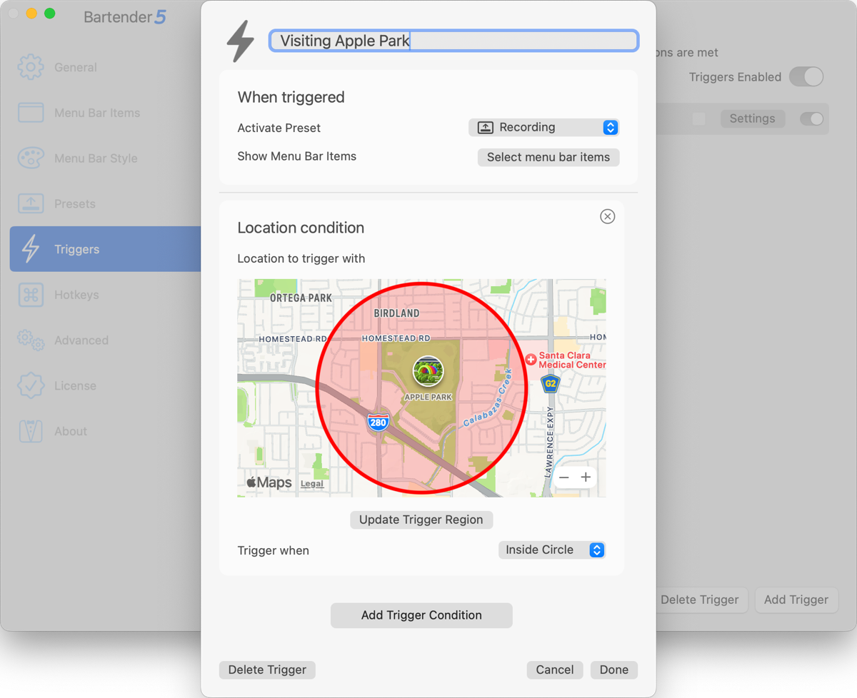 Trigger by Location Showing Apple Park