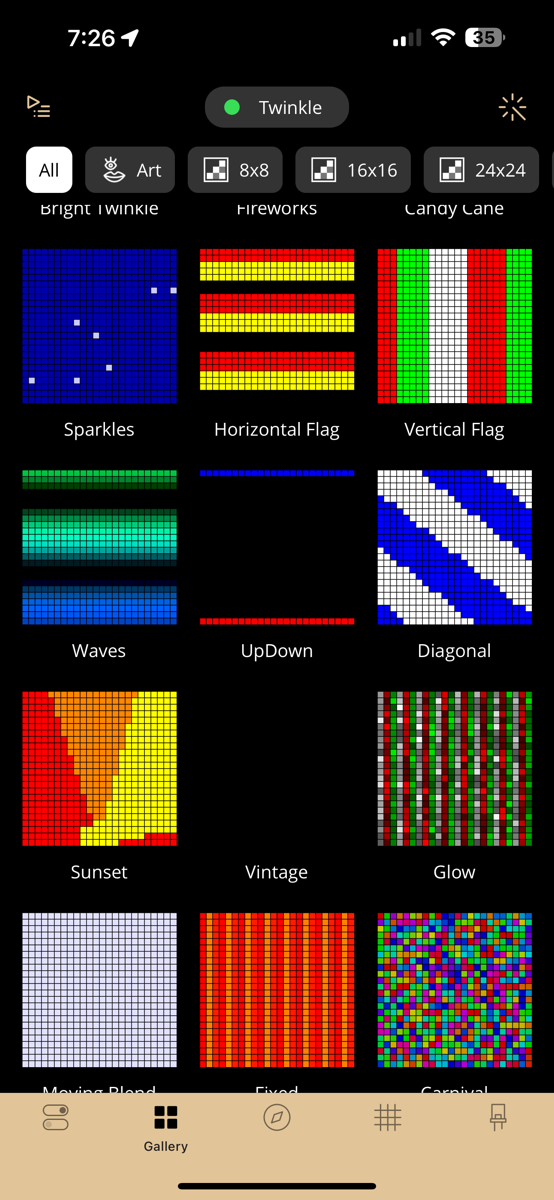 Array of effects you can choose from like flags and other patterns