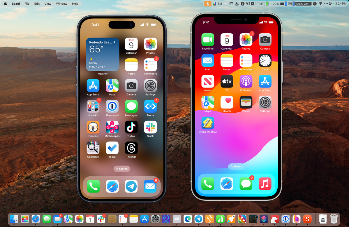 iPhone 15 Pro and iPhone 12 Pro Both on Mac Screen.