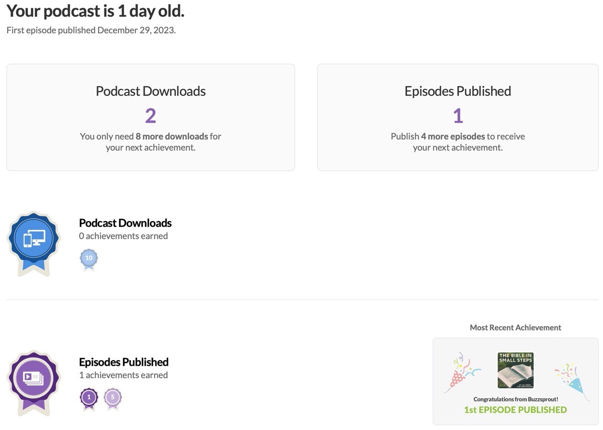 Fun badges to show accomplishments like number of downloads and episodes published