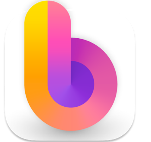 Bezel logo of a stylized b in rainbow colors.