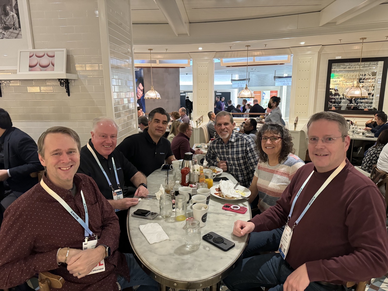 Dave, Chuck, Norbert, Steve, me, Pete at breakfast at the Pantry in the Mirage. I have a gross plate of half-eaten food in front of me which annoys me!