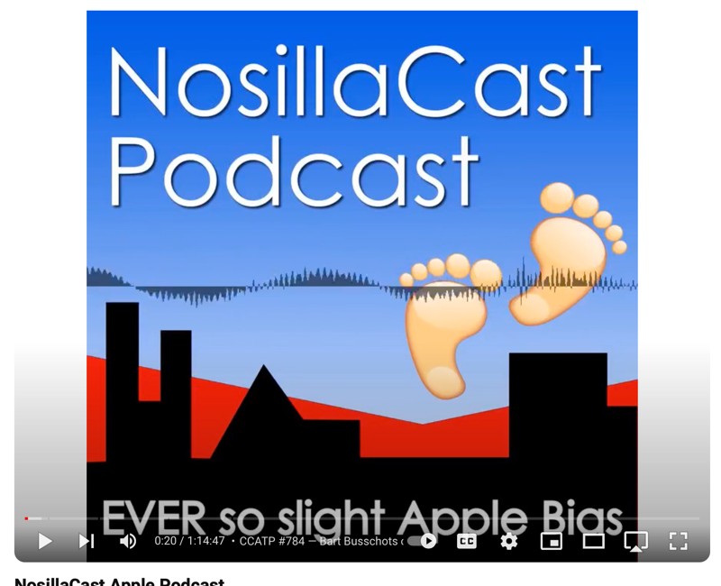NosillaCast playing in YouTube with logo and waveform.