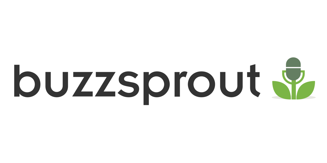 buzzsprout logo - just the word followed by a graphic of a flower but the bud is a mic. Clever actually!
