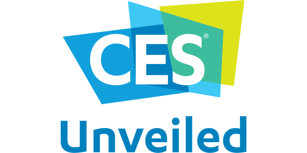 CES unveiled logo - boring really, blue turquoise and dark yellow intersecting with CES in white and then unveiled underneath